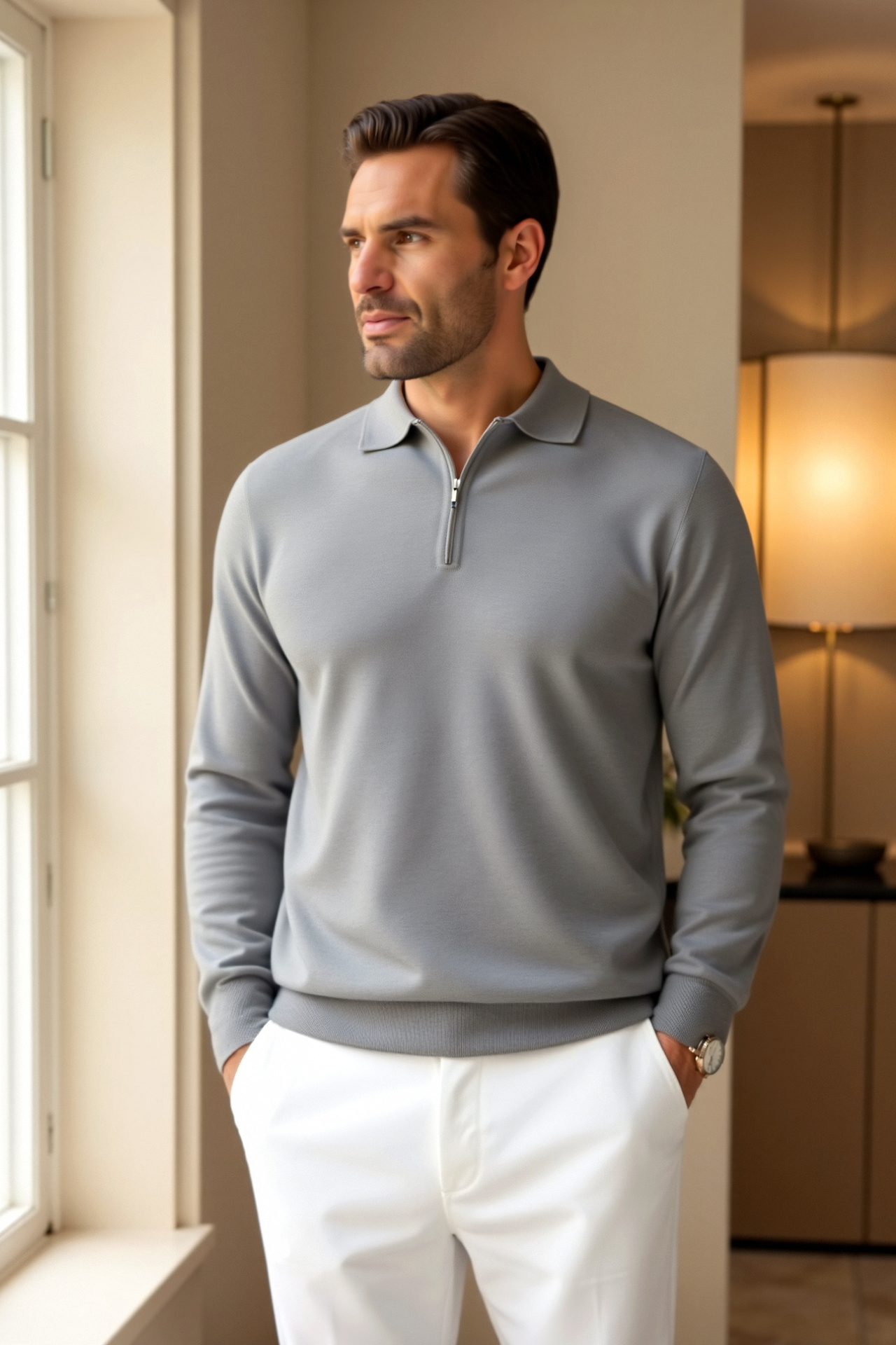 Men's Comfortable Polo Shirt with Quarter Zipper