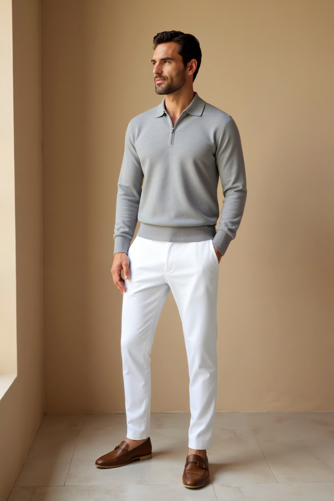 Men's Comfortable Polo Shirt with Quarter Zipper