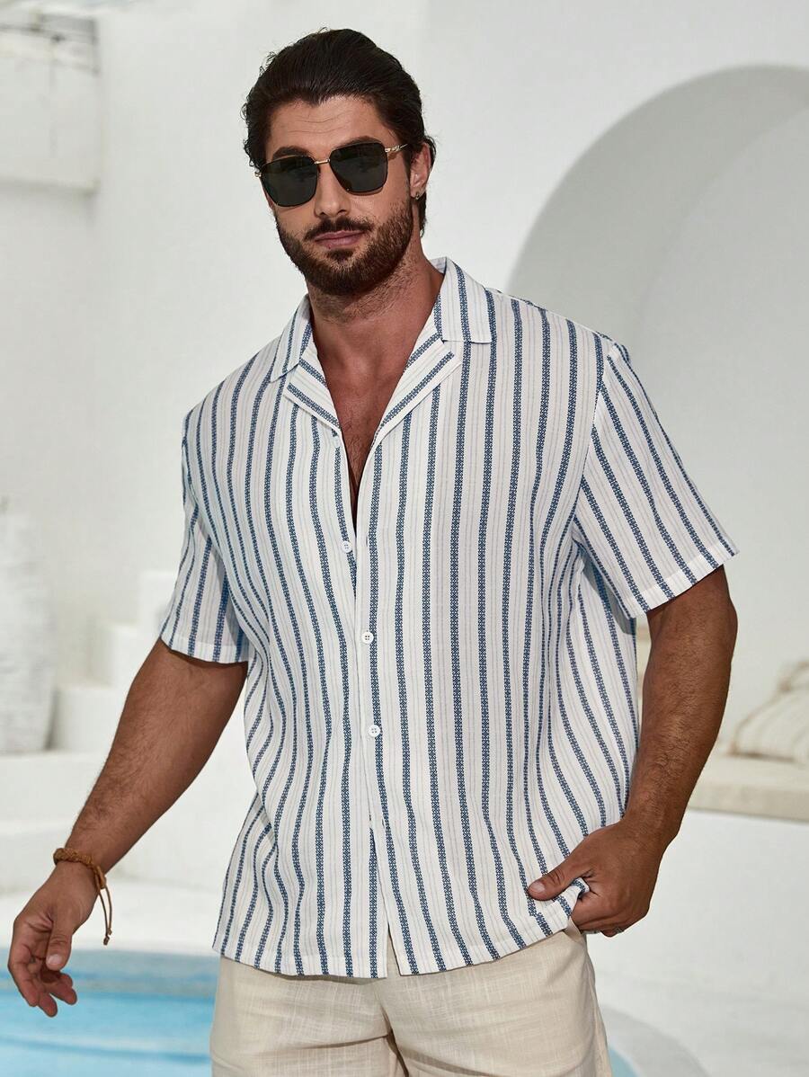 Old Money Men's Striped Short-Sleeve Shirts