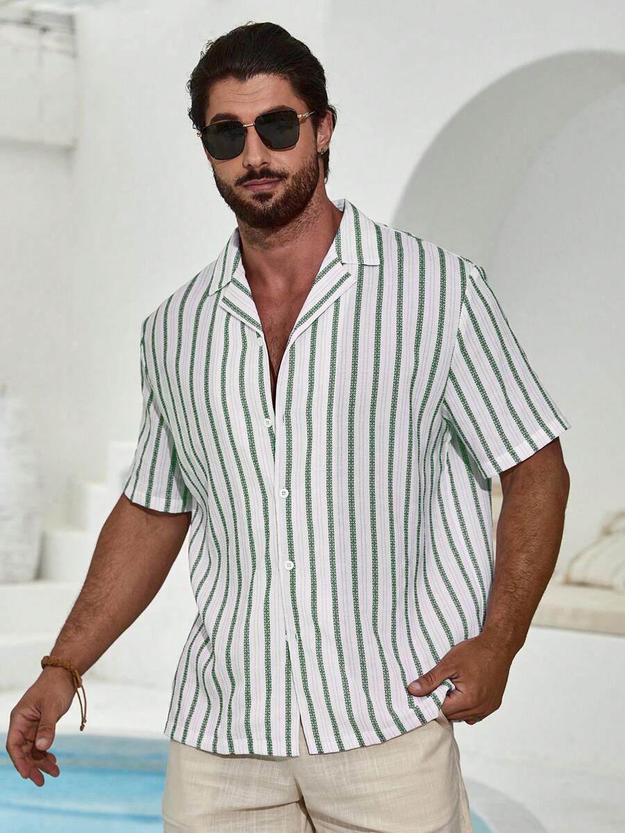 Old Money Men's Striped Short-Sleeve Shirts