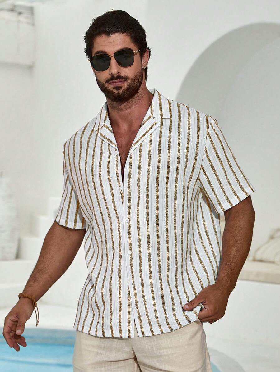 Old Money Men's Striped Short-Sleeve Shirts