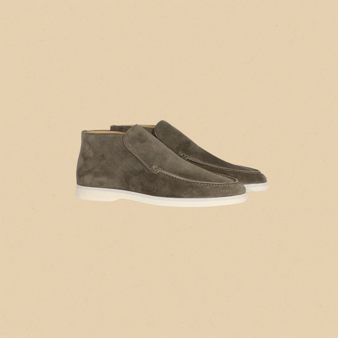 Men's Suede High Loafers – Elegant Brown Slip-On Shoes with Comfortable Fit and Rubber Sole