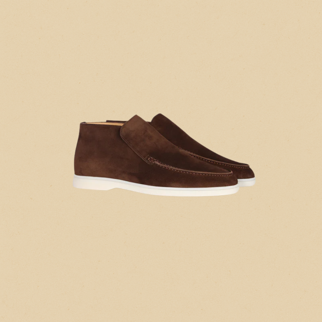 Men's Suede High Loafers – Elegant Brown Slip-On Shoes with Comfortable Fit and Rubber Sole