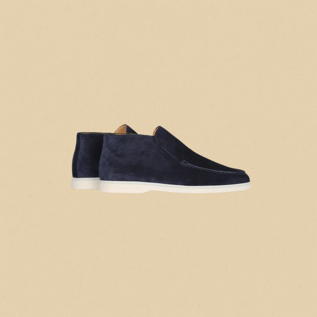Men's Suede High Loafers – Elegant Brown Slip-On Shoes with Comfortable Fit and Rubber Sole