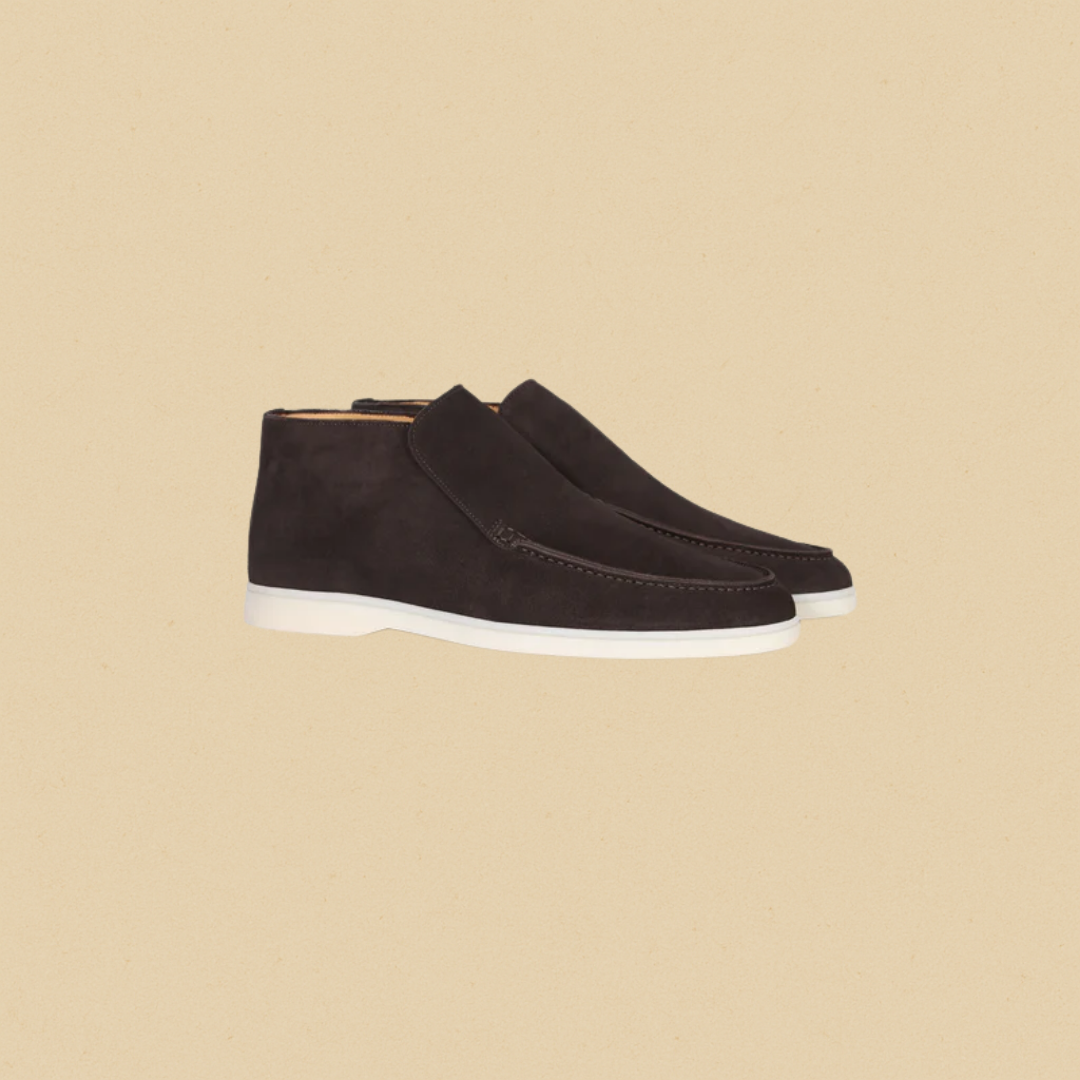 Men's Suede High Loafers – Elegant Brown Slip-On Shoes with Comfortable Fit and Rubber Sole