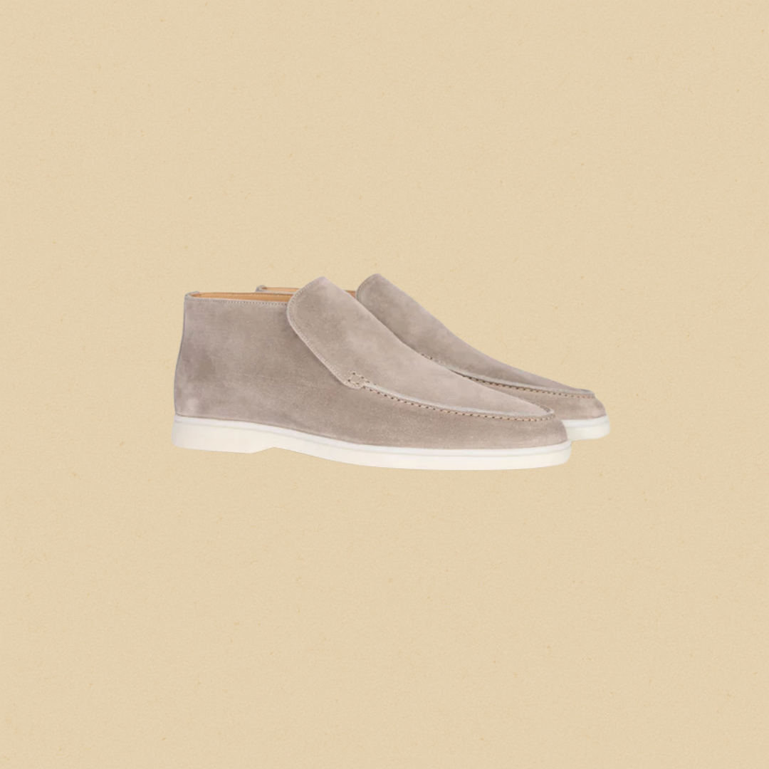 Men's Suede Loafers, Elegant Half-Height Slip-On Brown Loafer Shoes with Rubber Sole and Fully Lined Interior