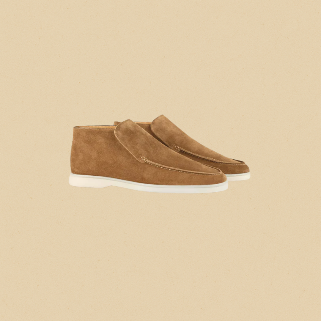 Men's Suede Loafers, Elegant Half-Height Slip-On Brown Loafer Shoes with Rubber Sole and Fully Lined Interior