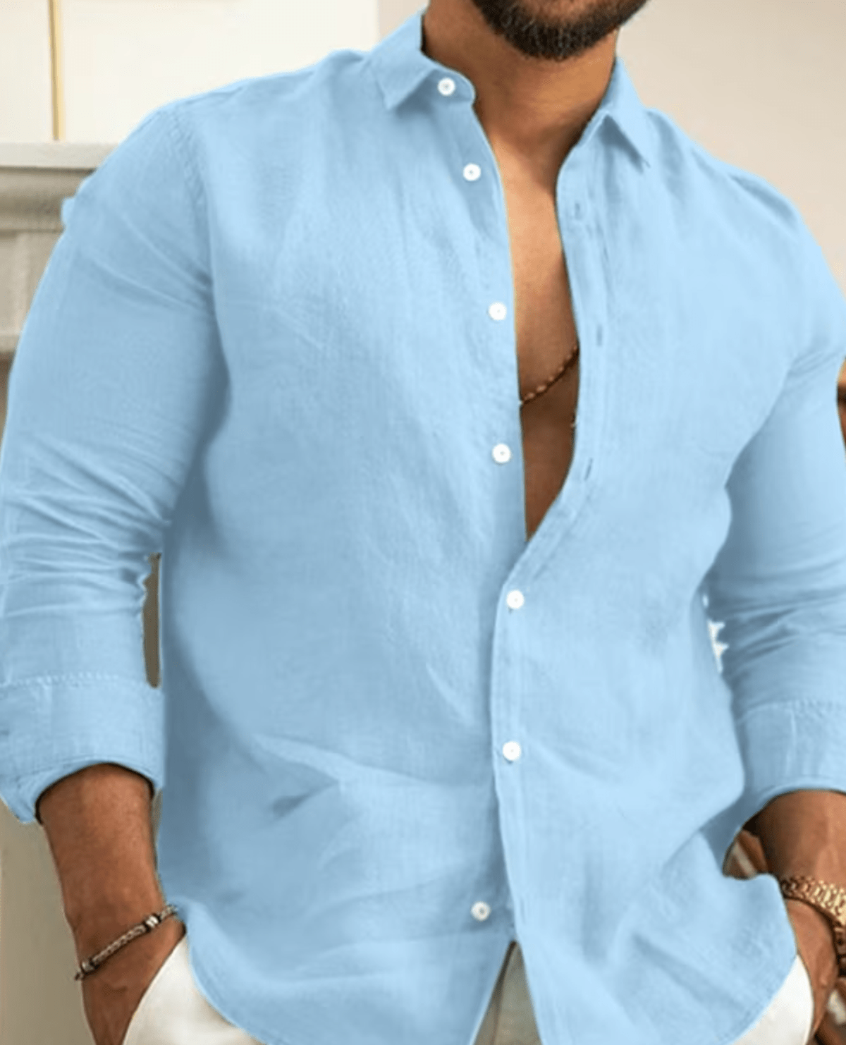 Men's Linen Long Sleeve Shirt For Summer
