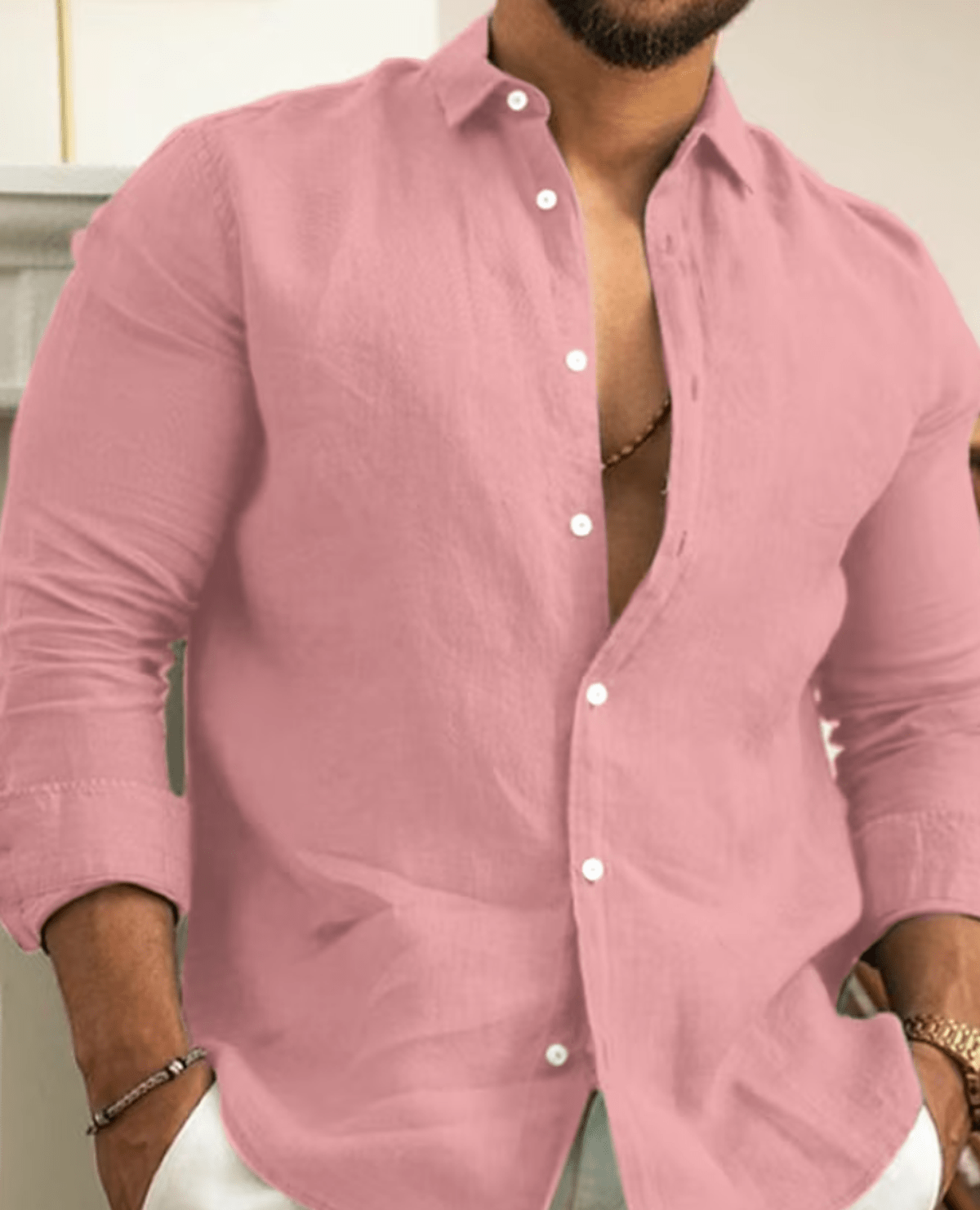 Men's Linen Long Sleeve Shirt For Summer
