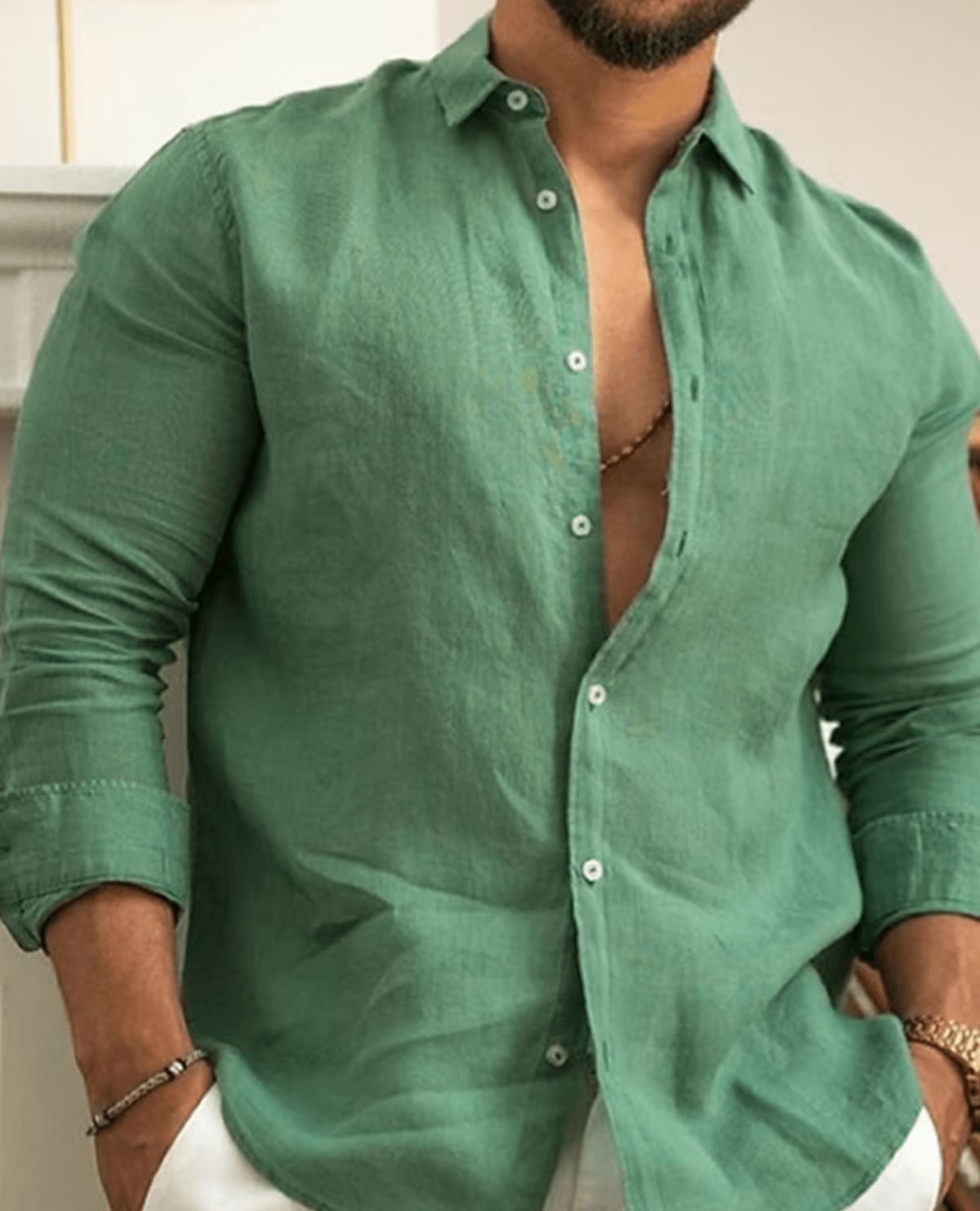 Men's Linen Long Sleeve Shirt For Summer