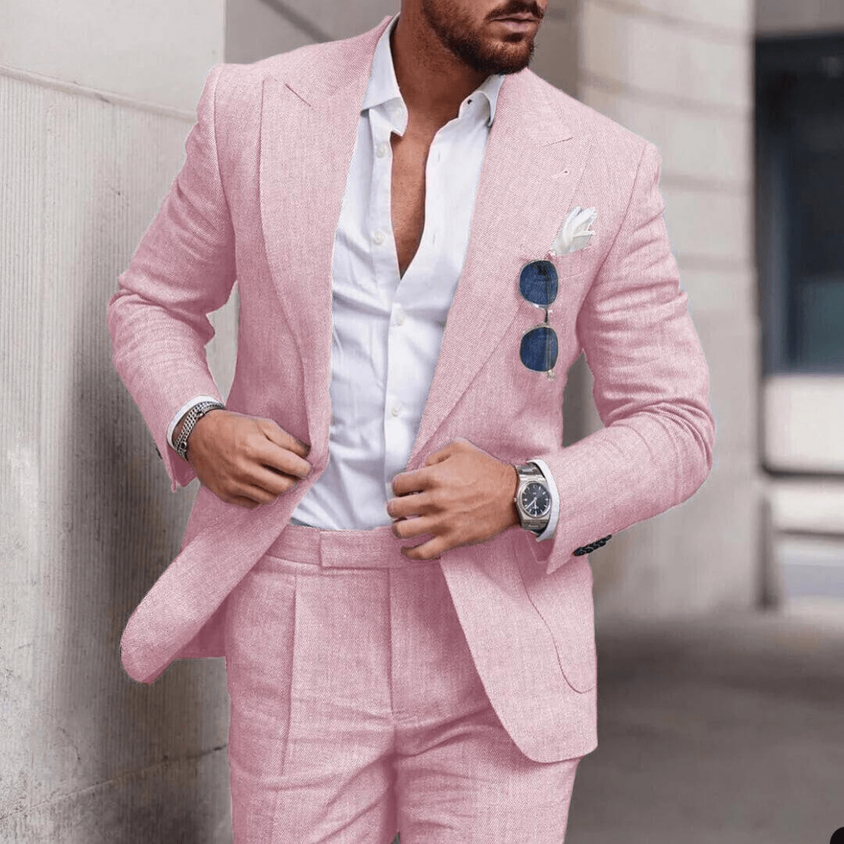 Men's Linen Two-piece Suit For Beach Weddings