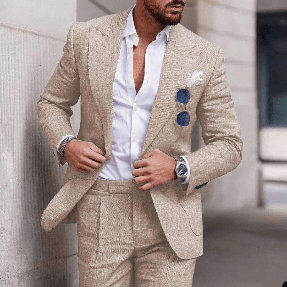 Men's Linen Two-piece Suit For Beach Weddings