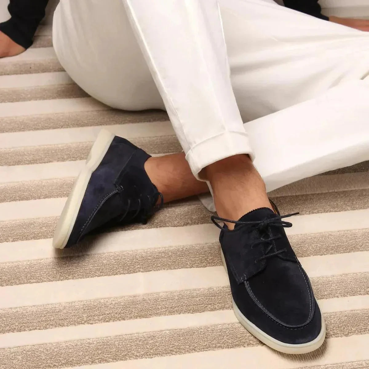 Men's Leather Lace-up Loafers With Rubber Sole