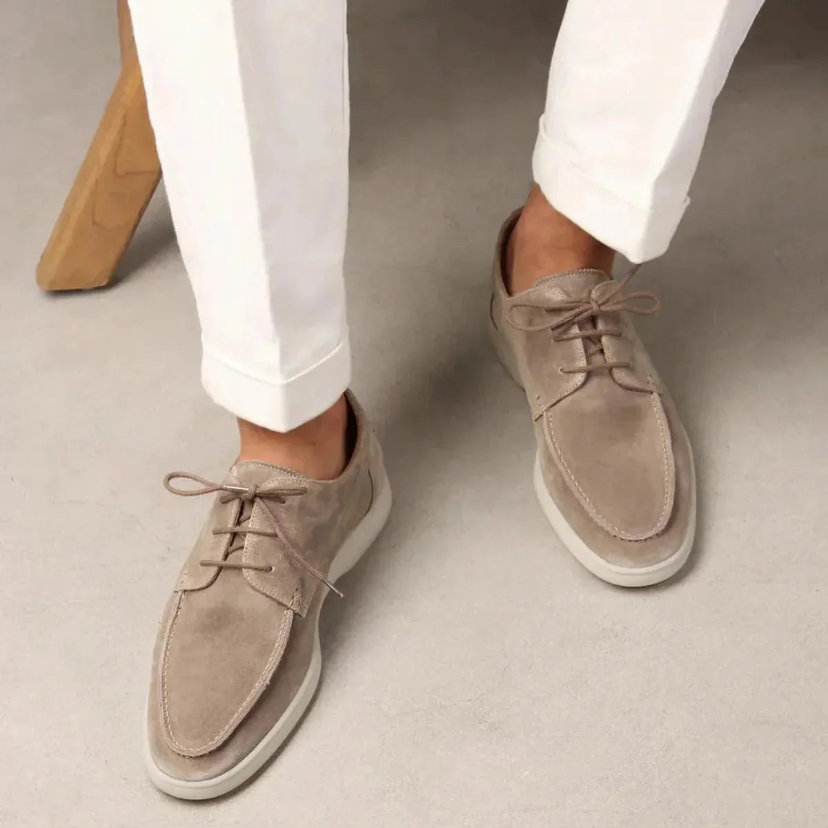 Men's Leather Lace-up Loafers With Rubber Sole