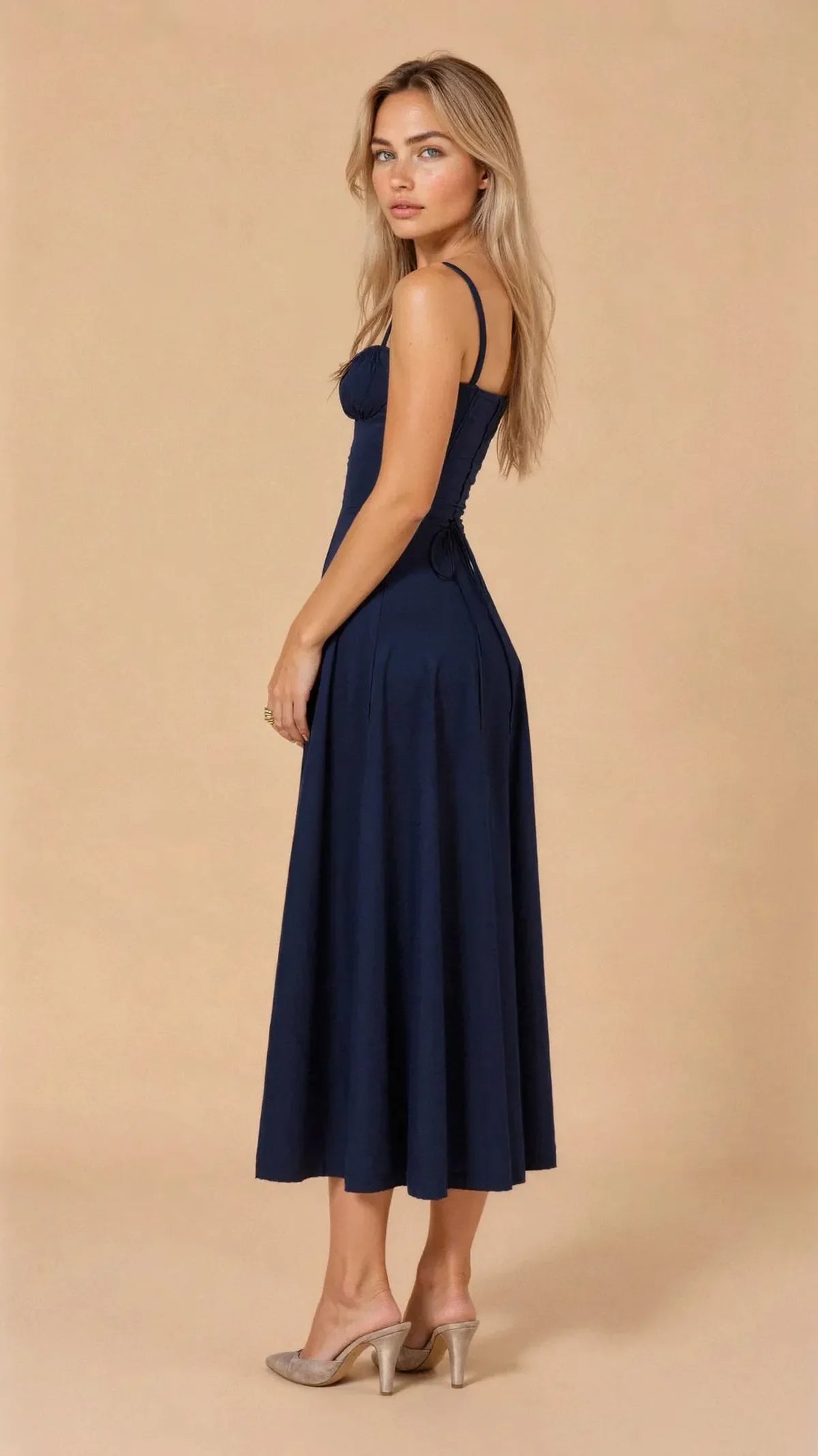 Women's Corset Bustier Midi Dress With Spaghetti Straps