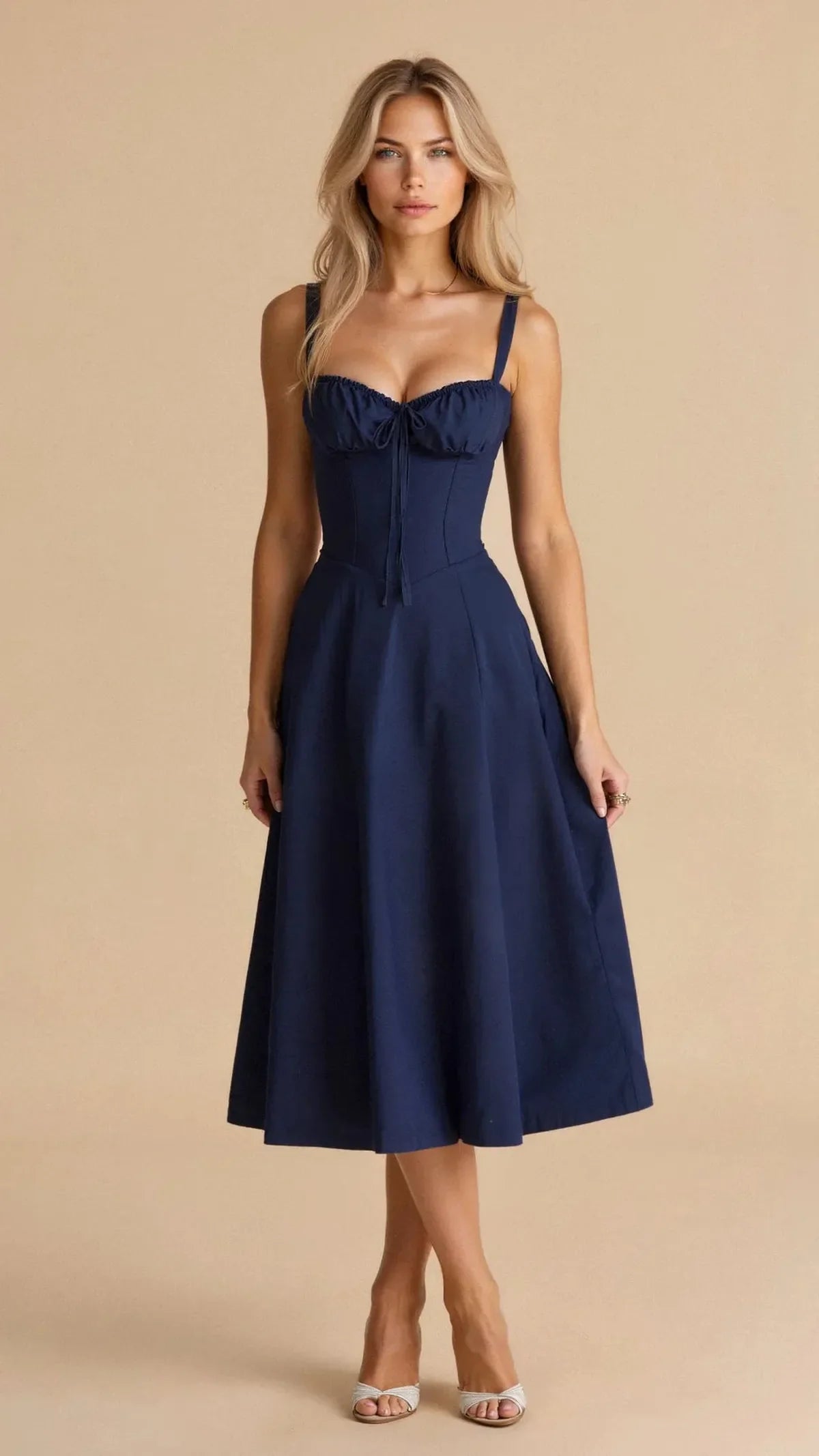 Women's Corset Bustier Midi Dress With Spaghetti Straps