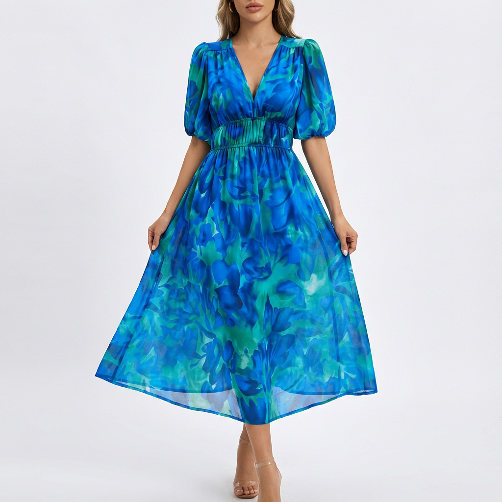 Nina | Women's V-Neck Floral Midi Dress