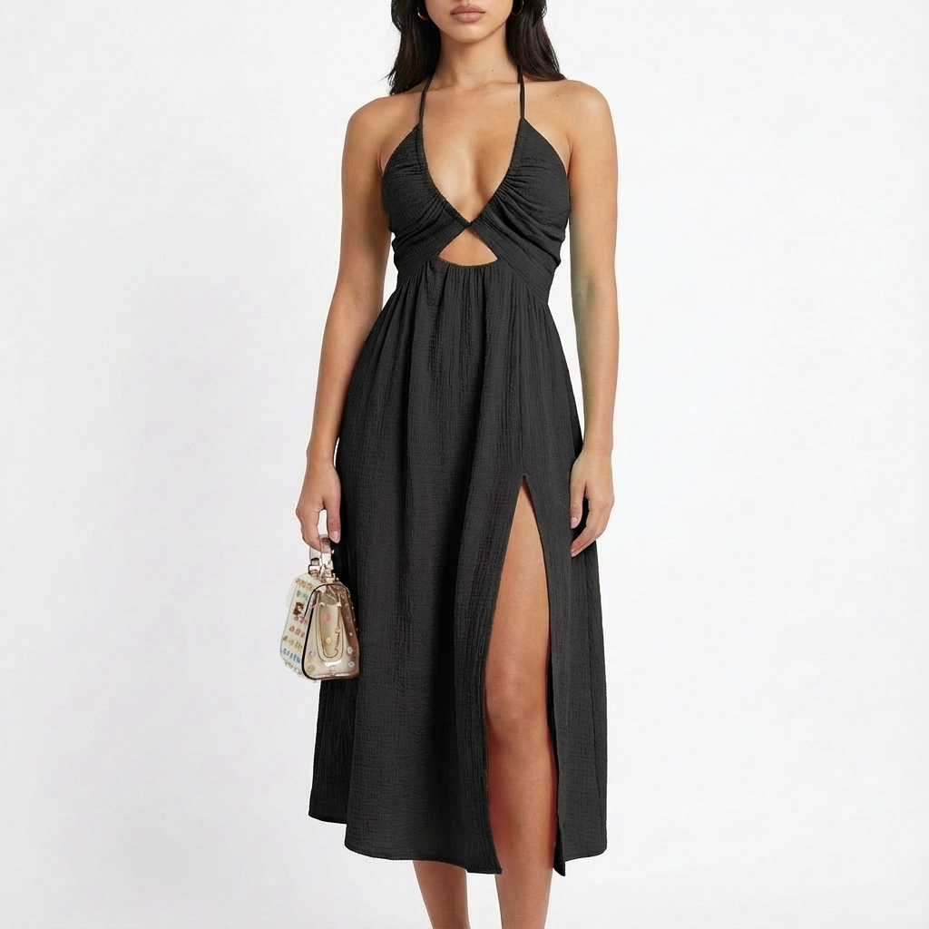 Noah | Women's Midi Dress With Halter Neck And Cutout Detail | Summery