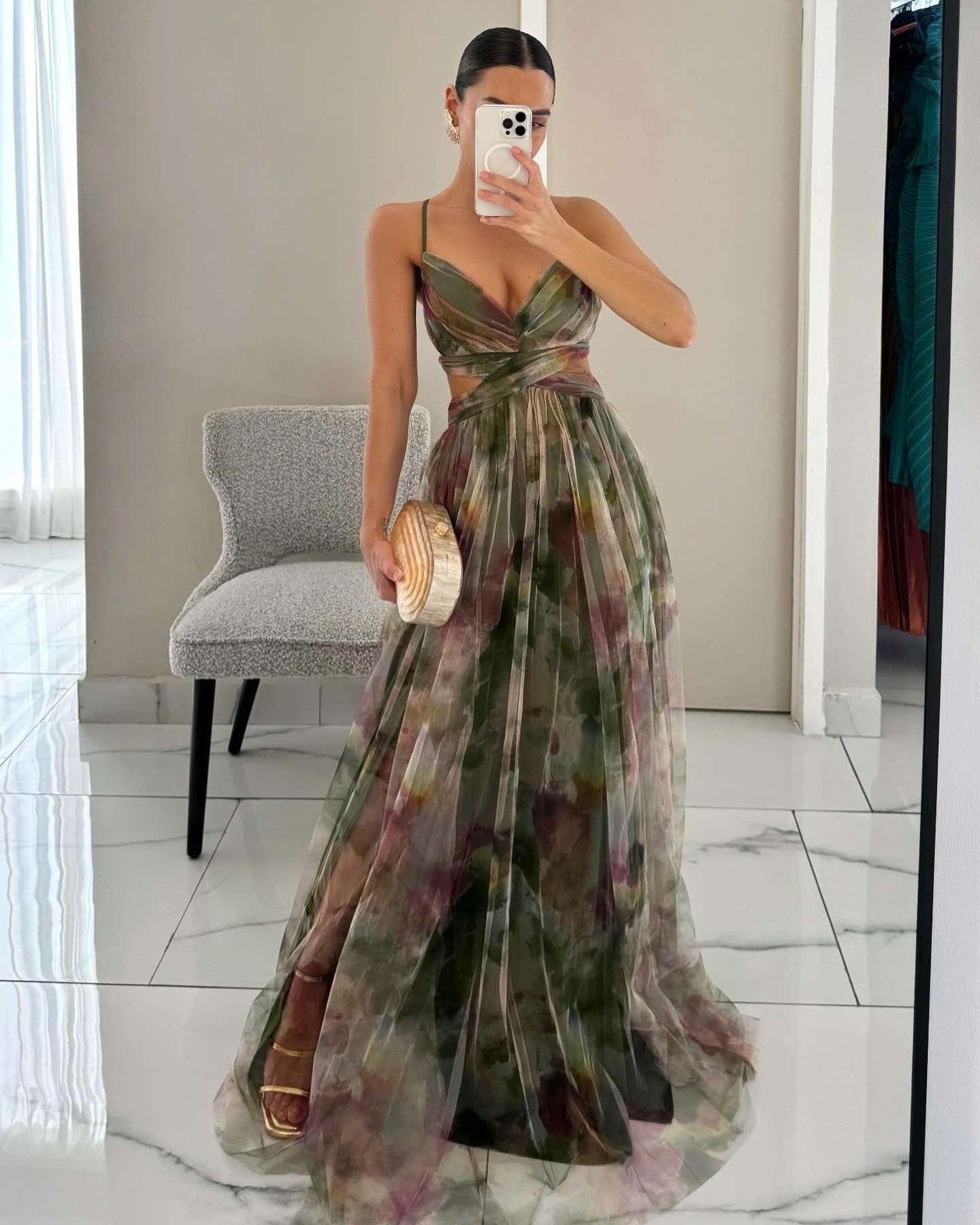 FLORAL PRINT ELEGANT EVENING MAXI DRESS