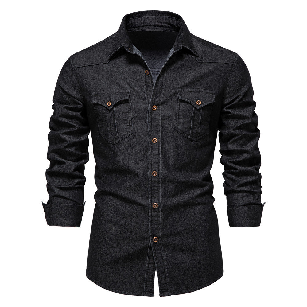 STRUCTURED DENIM LONG-SLEEVE SHIRT FOR MEN