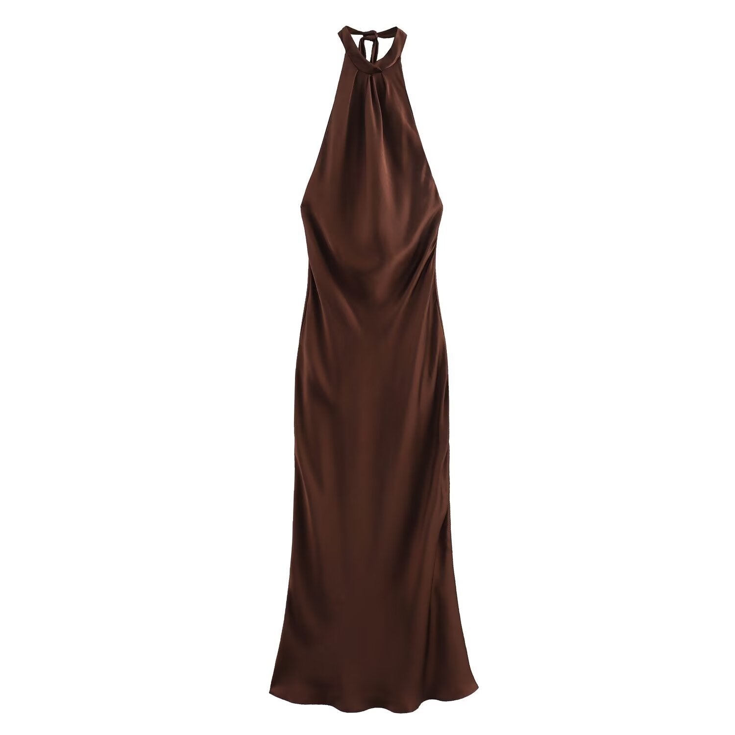 Women's Satin Halter Neck Maxi Dress For Evening Wear