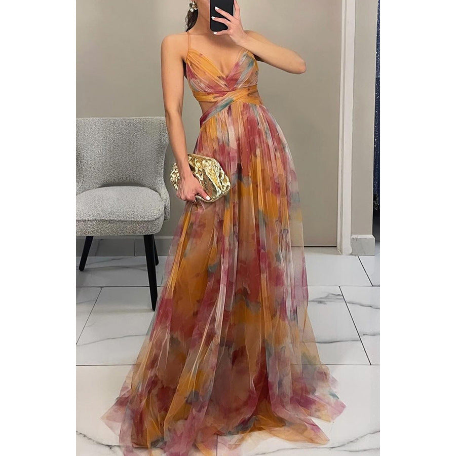 FLORAL PRINT ELEGANT EVENING MAXI DRESS