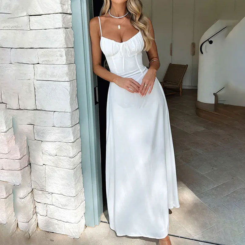 Women's Summer Maxi Dress With Ruched Bodice & Sleeveless Design