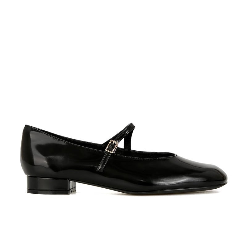 Women's Mary Jane Block Heel Ballerinas with Adjustable Strap