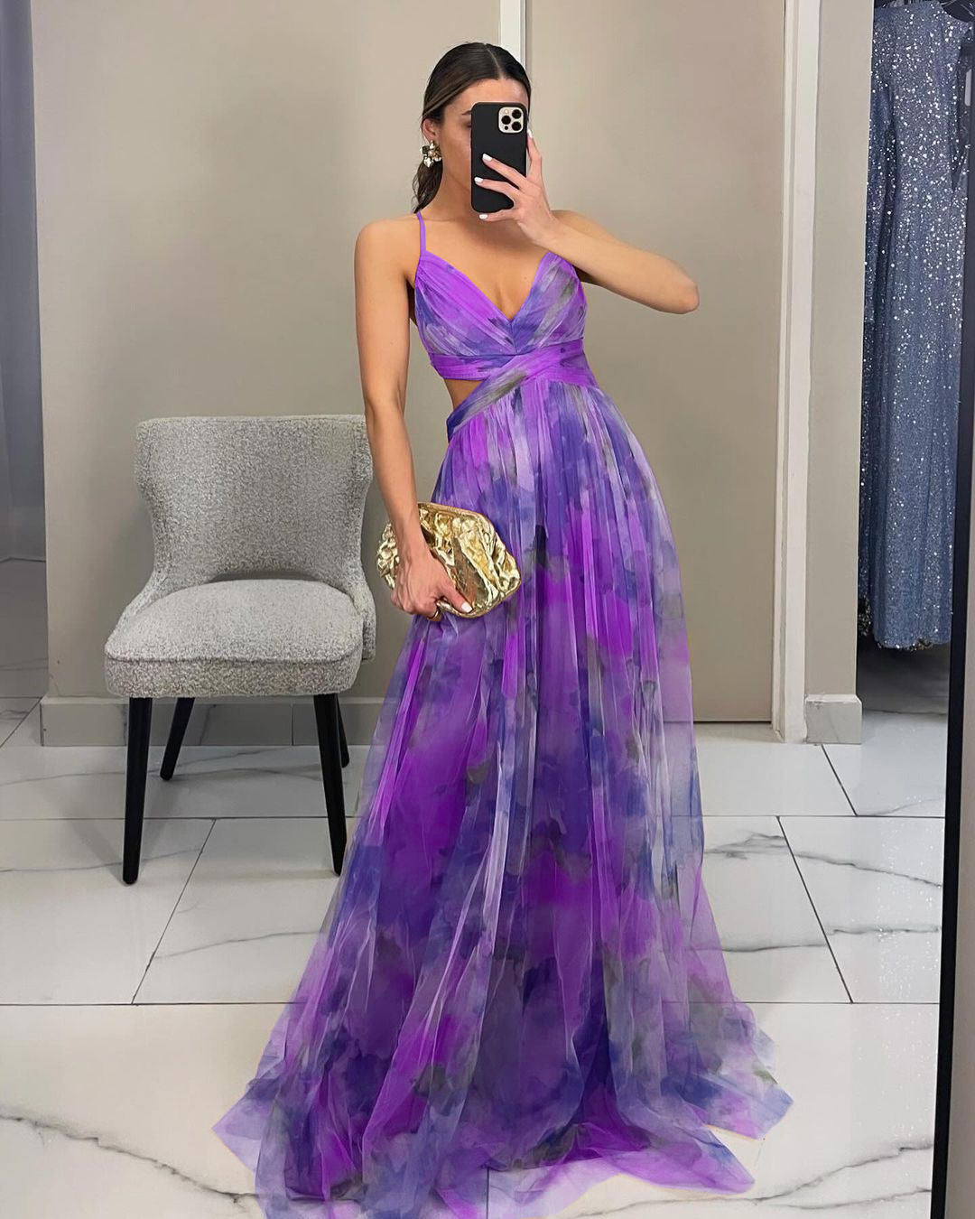 FLORAL PRINT ELEGANT EVENING MAXI DRESS