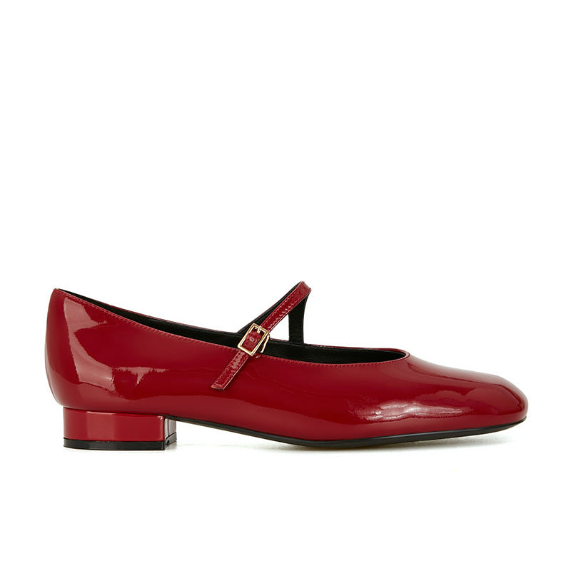 Women's Mary Jane Block Heel Ballerinas with Adjustable Strap