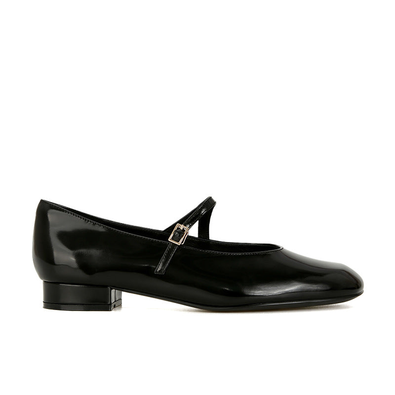 Women's Mary Jane Block Heel Ballerinas with Adjustable Strap
