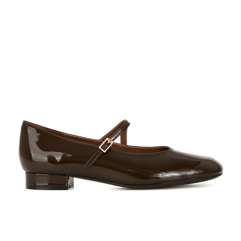 Women's Mary Jane Block Heel Ballerinas with Adjustable Strap
