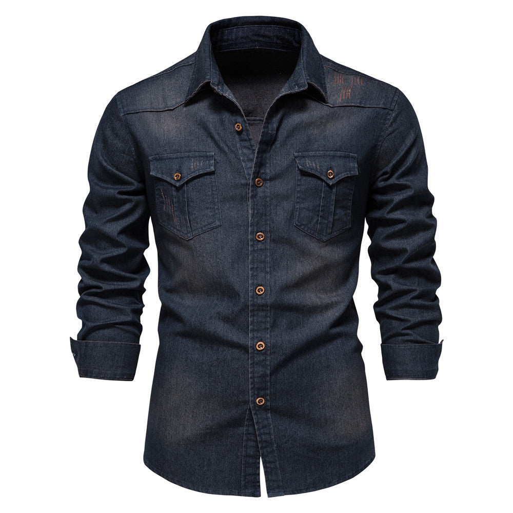 STRUCTURED DENIM LONG-SLEEVE SHIRT FOR MEN