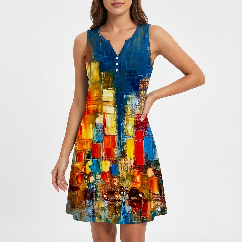 Olive | Women's Shift Dress With Notch Neckline And Button Detail | Casual