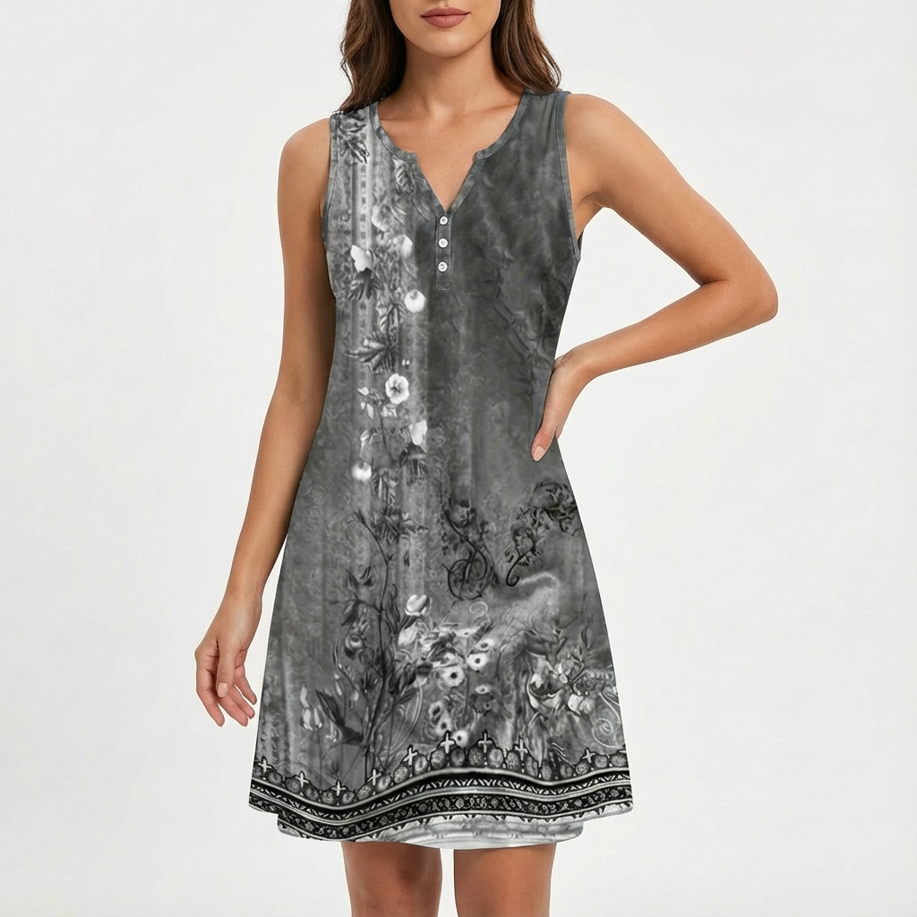 Olive | Women's Shift Dress With Notch Neckline And Button Detail | Casual