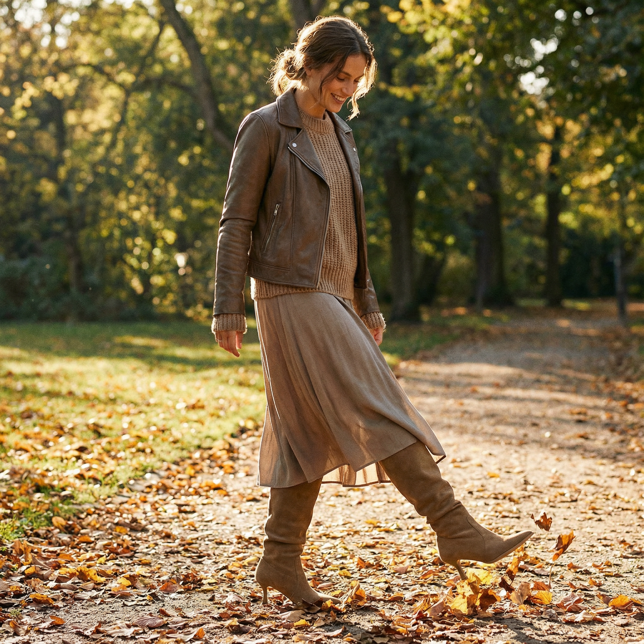 Olivia | Women's Khaki Knee-High Boots With Slouchy Design And Pointed Toe | Elegant