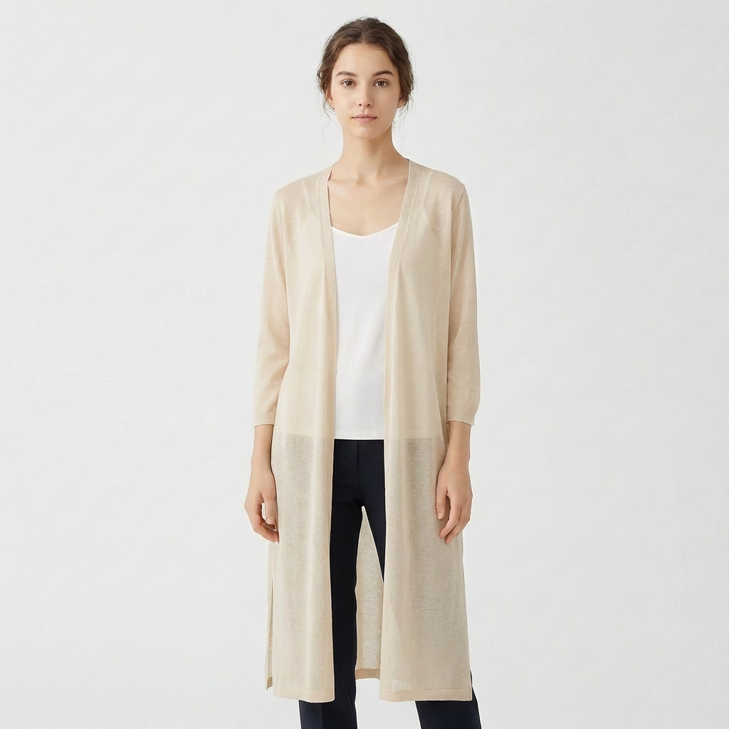 Olivia | Women's Cardigan With Open Front And Midi Length | Effortless