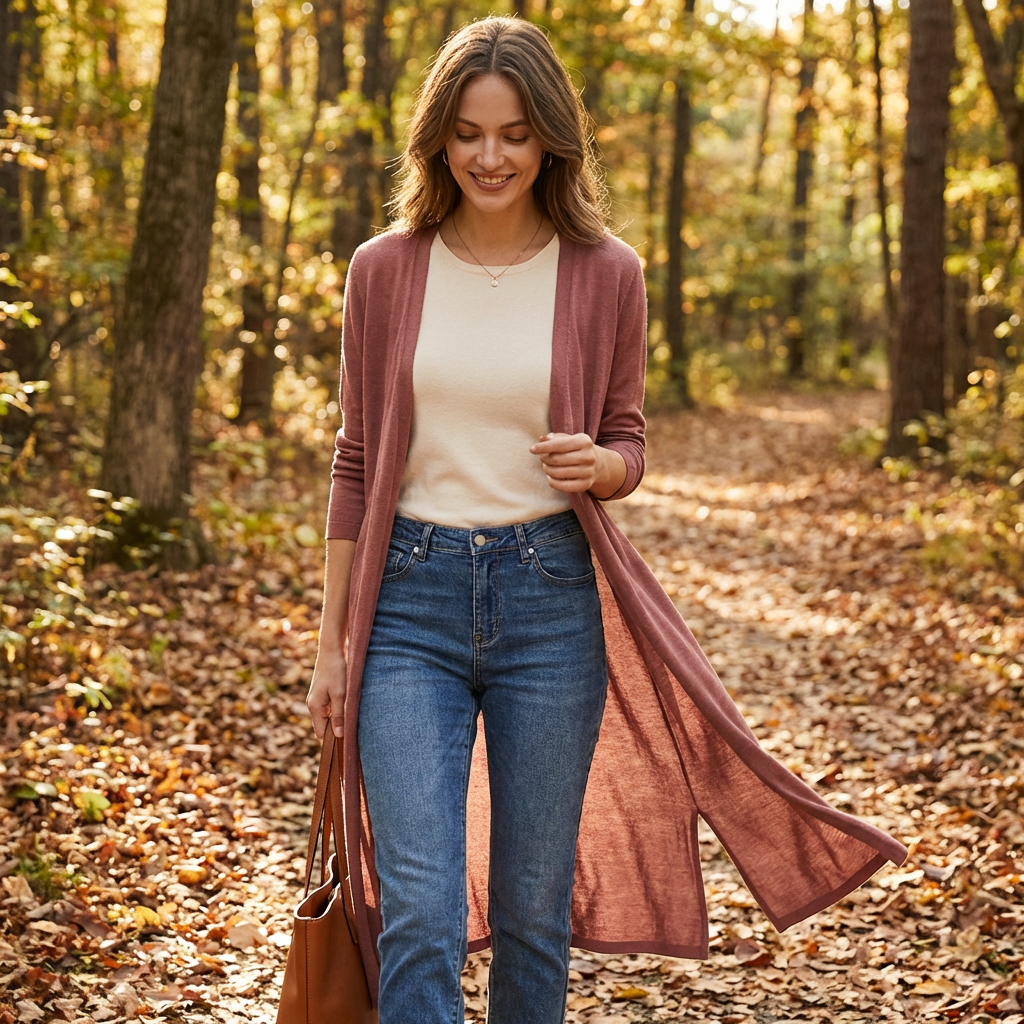 Olivia | Women's Cardigan With Open Front And Midi Length | Effortless