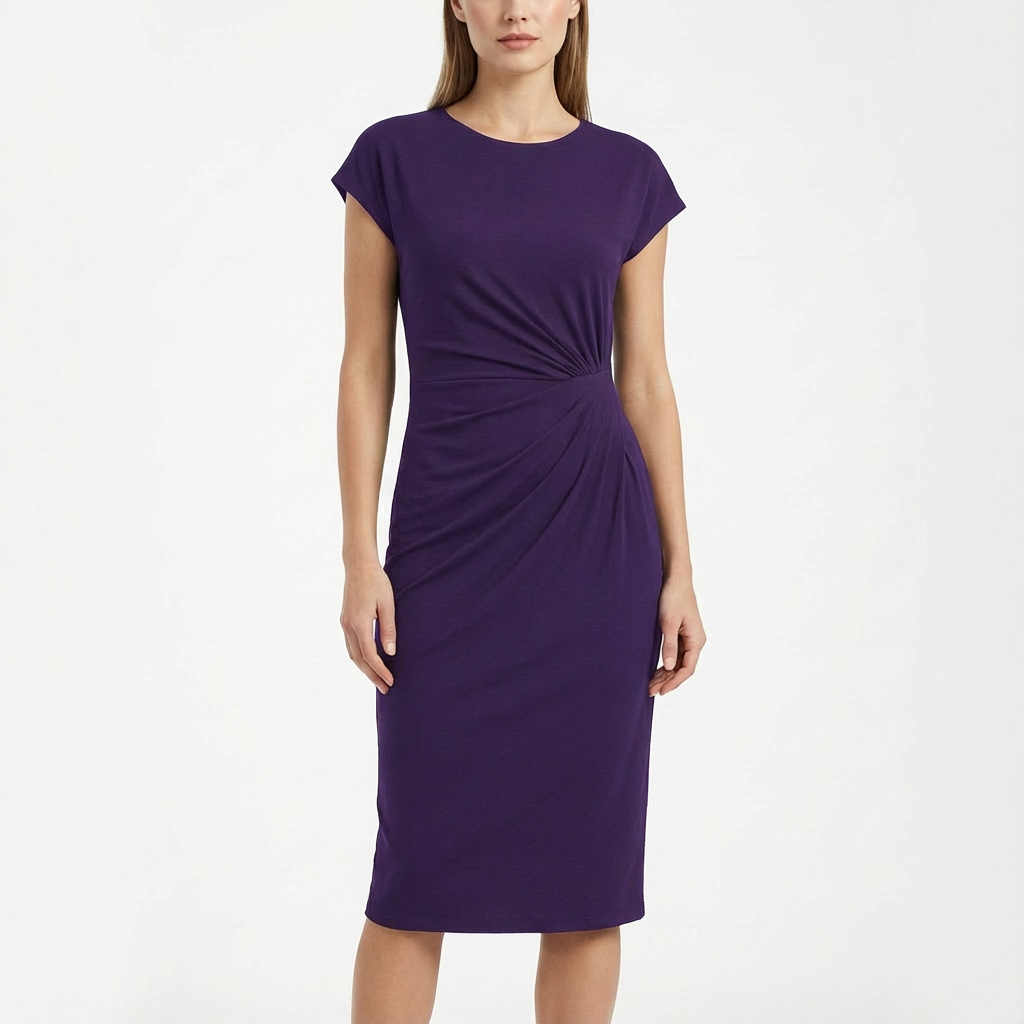 Olivia | Women's Midi Dress With Round Neckline And Twist Detail | Elegant