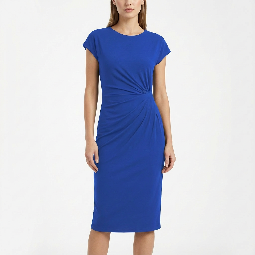 Olivia | Women's Midi Dress With Round Neckline And Twist Detail | Elegant