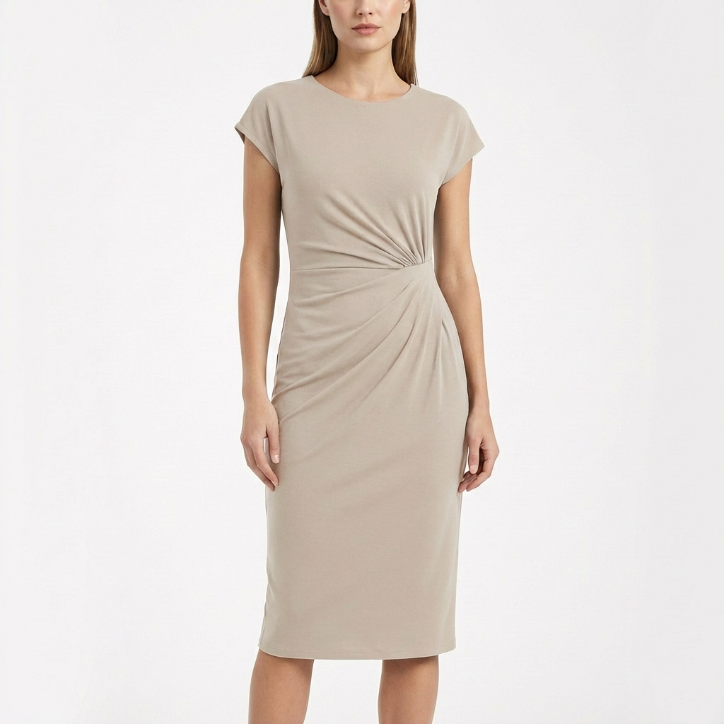 Olivia | Women's Midi Dress With Round Neckline And Twist Detail | Elegant