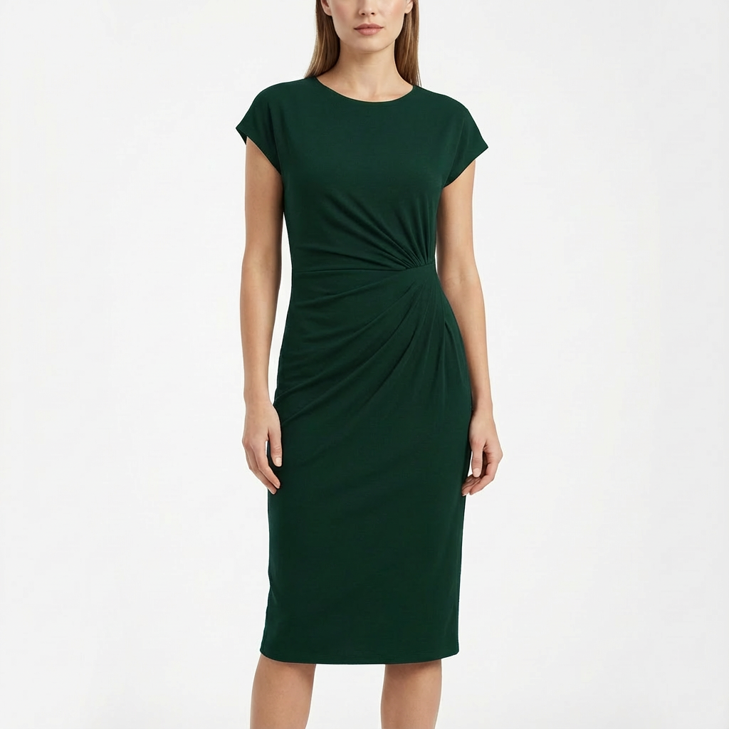 Olivia | Women's Midi Dress With Round Neckline And Twist Detail | Elegant