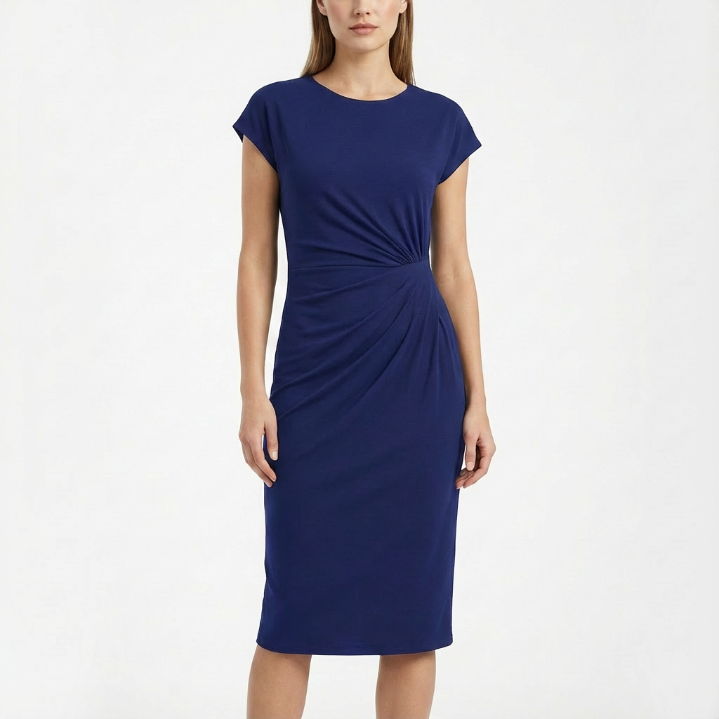 Olivia | Women's Midi Dress With Round Neckline And Twist Detail | Elegant
