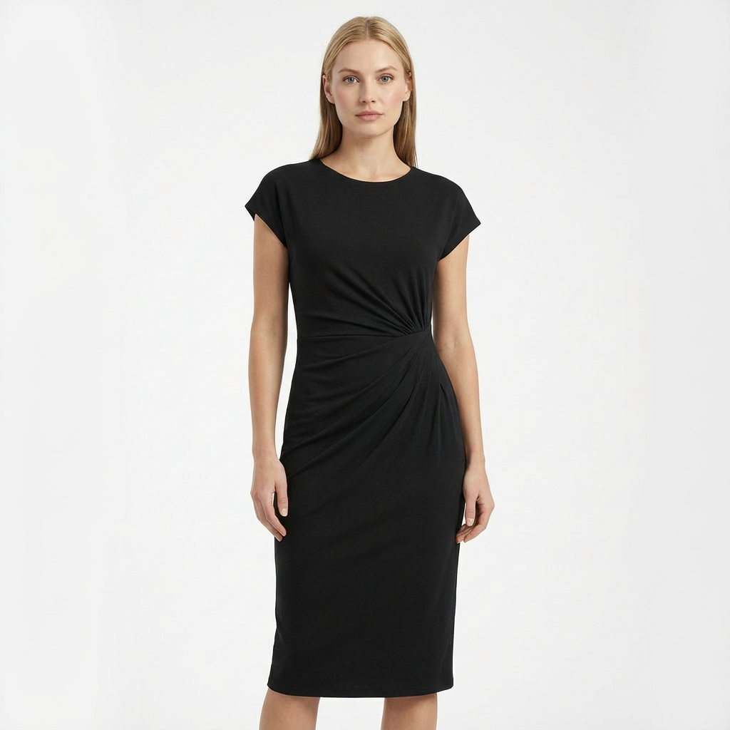 Olivia | Women's Midi Dress With Round Neckline And Twist Detail | Elegant