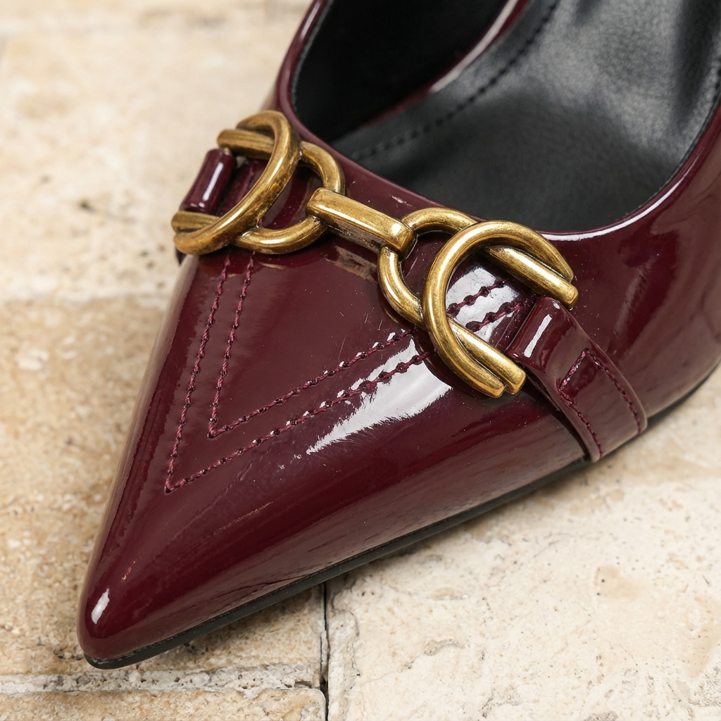 Olivia | Women's Slingback Heels With Gold Buckle And Pointed Toe | Polished