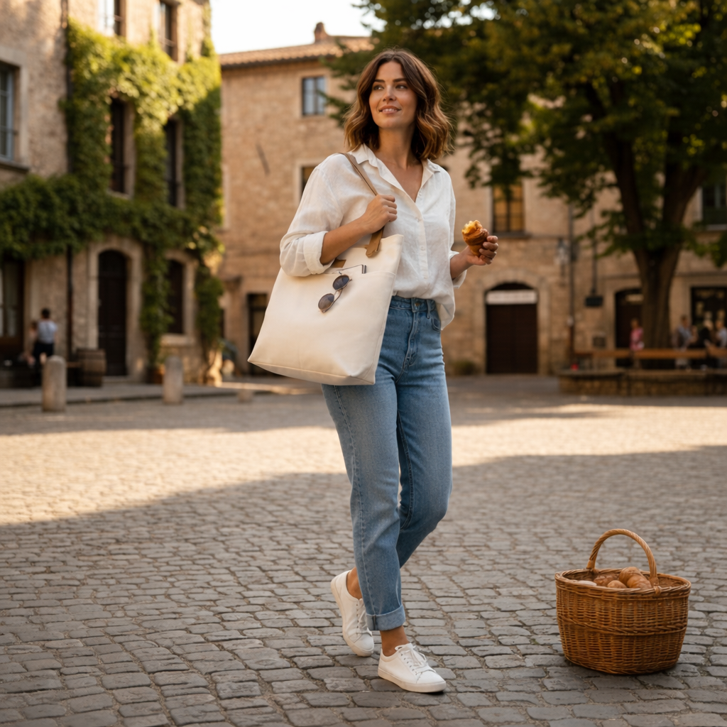 Olivia | Women's Tote Bag With Contrast Straps And Front Pockets | Casual