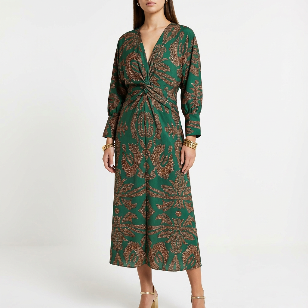 Peggy | Women's Long Sleeve Print Midi Dress
