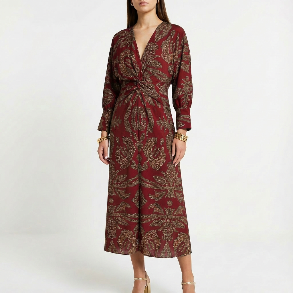 Peggy | Women's Long Sleeve Print Midi Dress