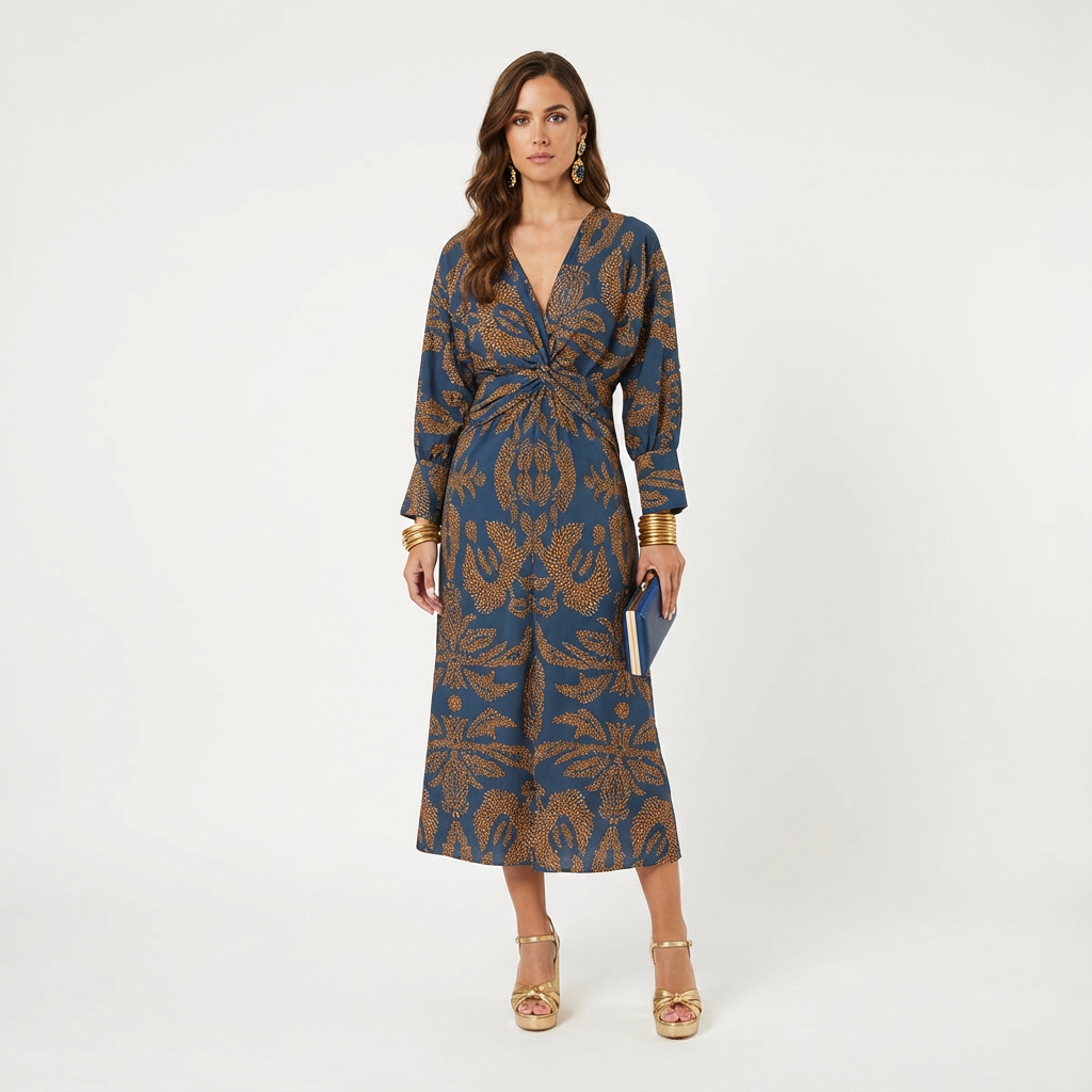 Peggy | Women's Long Sleeve Print Midi Dress
