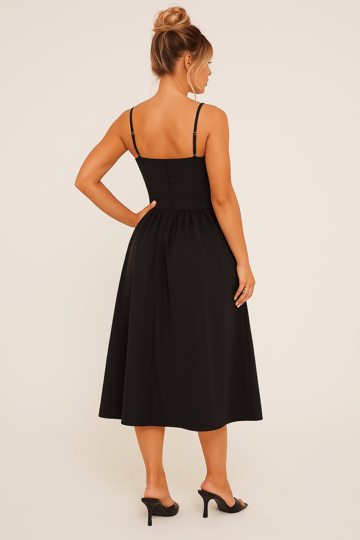 Women's Black Corset Midi Dress With Spaghetti Straps